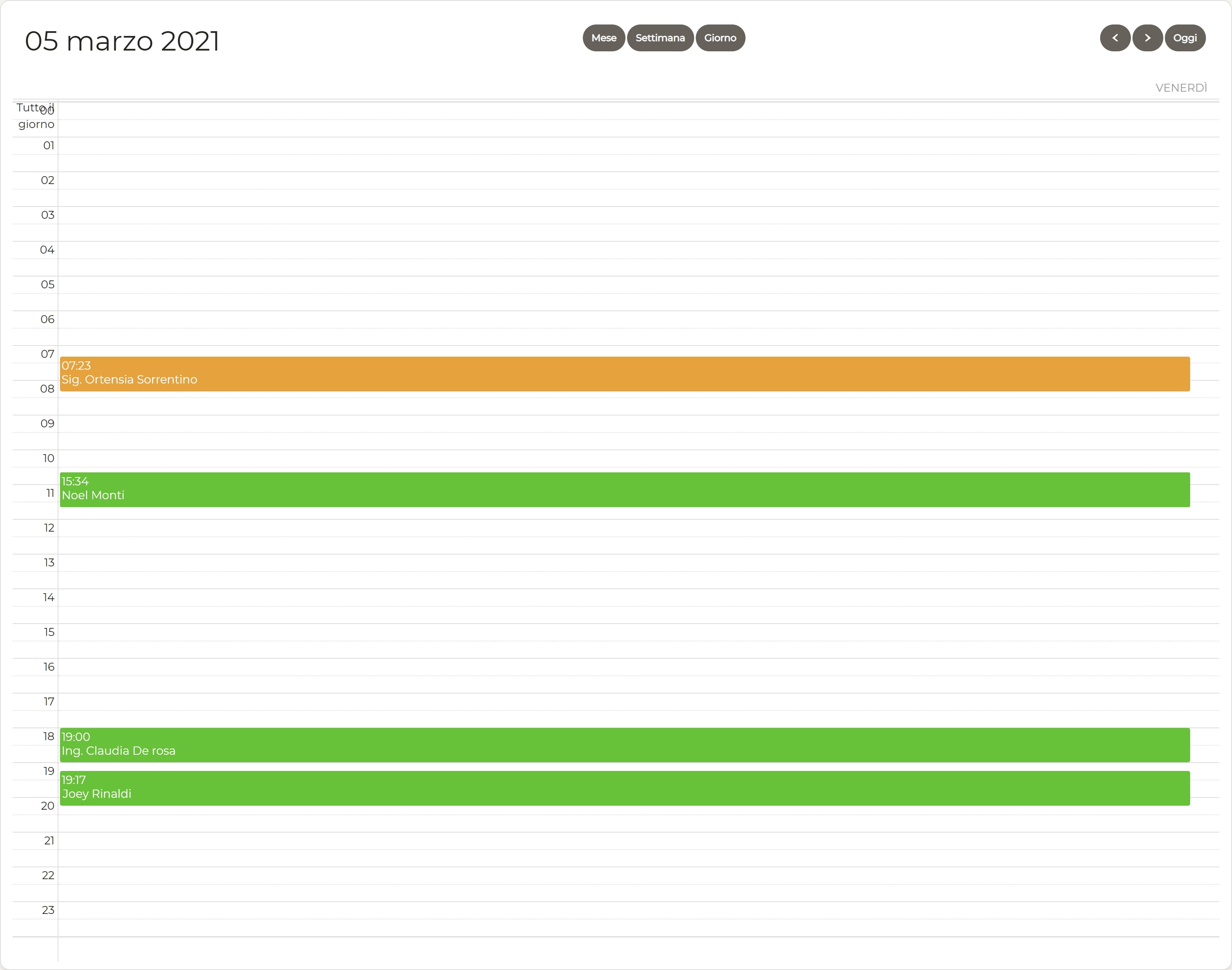 Calendario in vista giornaliera