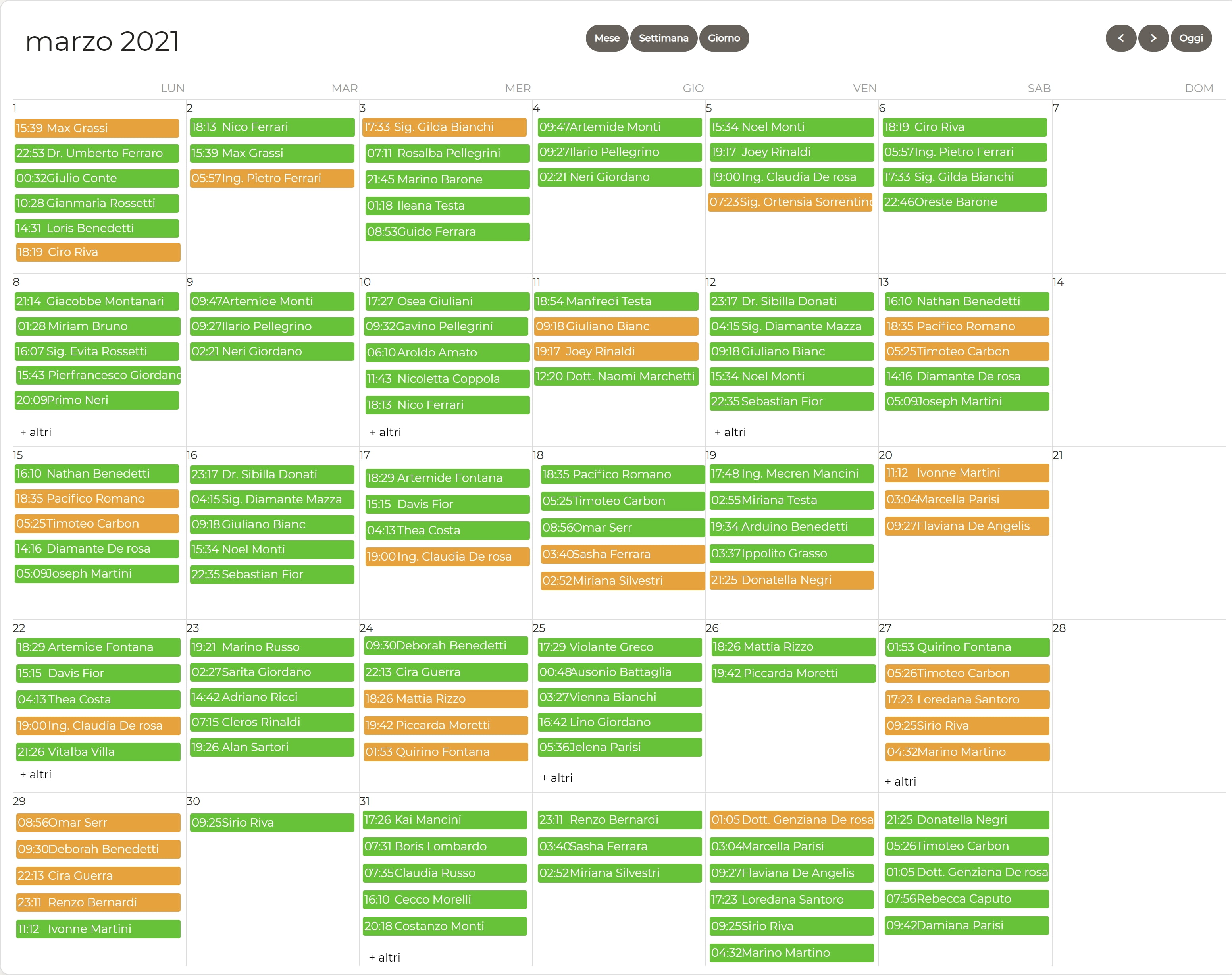Calendario in vista mensile