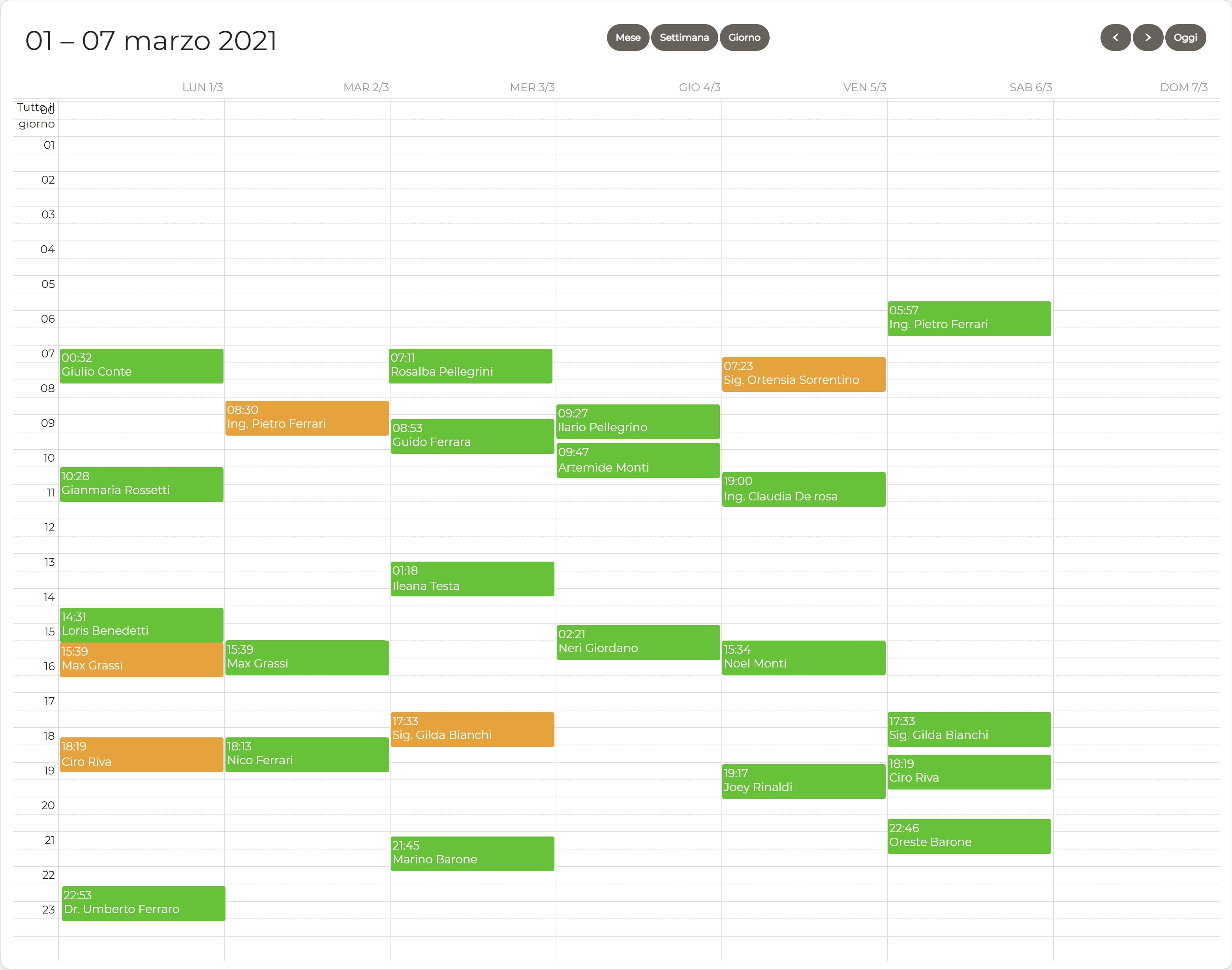Calendario in vista settimanale
